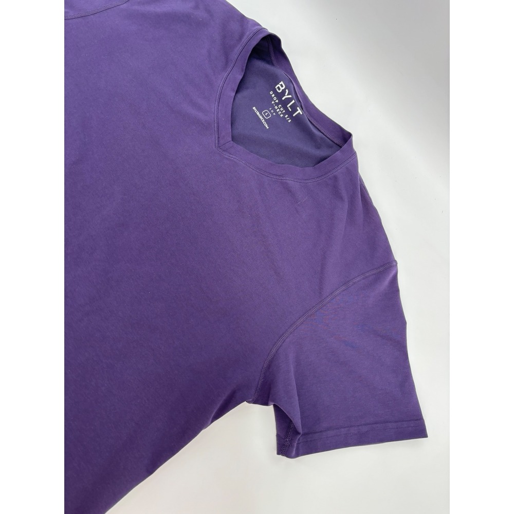 BYLT Premium Basics Drop Cut Lux V-Neck Shirt Mens Large Purple Short Sleeve Tee